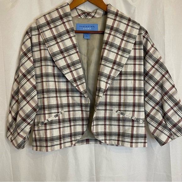 DONCASTER SPORT Women’s Tan White Red
Plaid Cropped Puff Sleeve Blazer Size 4 - Picture 1 of 15